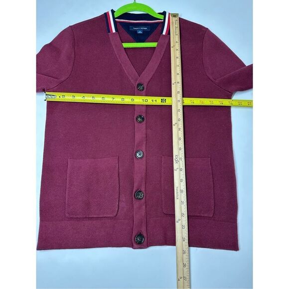 Tommy Hilfiger Men’s Cardigan Sweater Size SP Burgundy Cotton Button Up - Picture 7 of 13